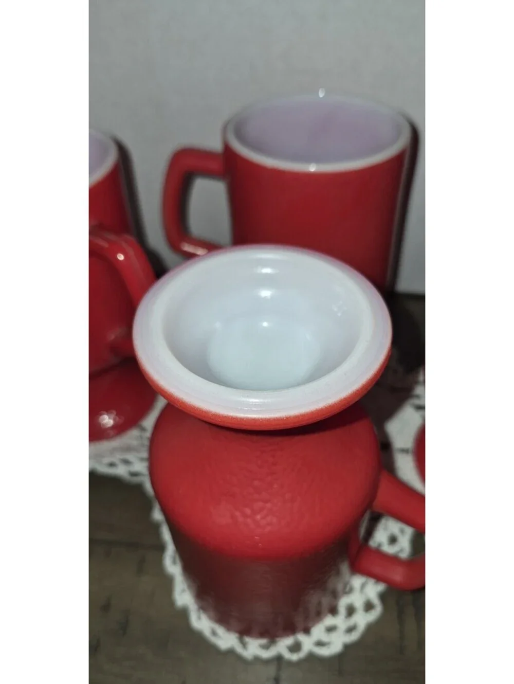 4 Vintage Red Hazel Atlas Orange Peel Mugs Pedestal Coffee Cup 5 1/2